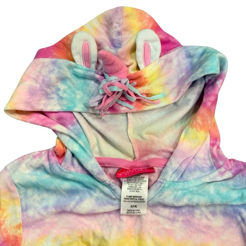 Saint Eve Hoodie Rainbow Tie Dye Unicorn Ears Horn Kids Size S 7/8